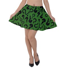 Question Mark Forest Green Riddle Velvet Skater Skirt by CoolDesigns