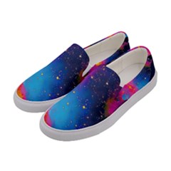 Pink And Blue Stars Space Galaxy Womens Canvas Slip Ons by CoolDesigns