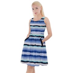 Blue & Black Strips Tie Dye Knee Length Skater Dress With Pockets by CoolDesigns