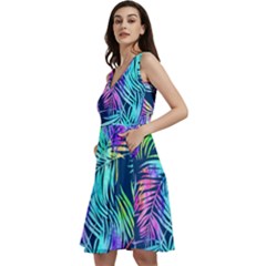 Aqua Hawaiian Palm Leaves Sleeveless V-neck Skater Dress by CoolDesigns