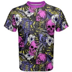 Leaf Purple & Yellow Skulls Floral Prints Cotton Tee by CoolDesigns