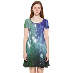 Blue Green Space Fun Night Sky Stars Inside Out Cap Sleeve Dress by CoolDesigns