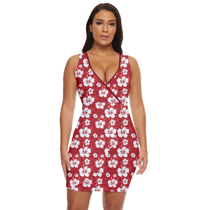 Hawaii Red Pattern Hibiscus Flowers Draped Bodycon Dress Clone