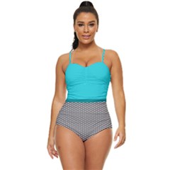 Aqua & Gray Scales Cut-out Retro Full Coverage Swimsuit by CoolDesigns