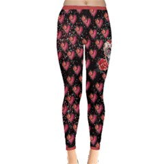 Heart Skulls Black & Indian Red Inside Out Leggings by CoolDesigns