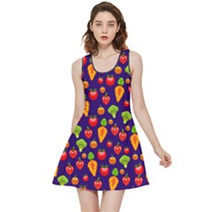 Purple Pixeled Vegetables Navy Aztec Inside Out Reversible Sleeveless Dress by CoolDesigns