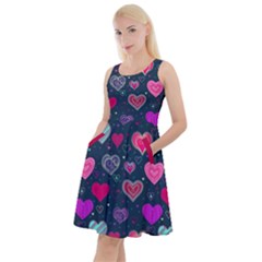 Heart Shapes Dark Slate Gray Cute Knee Length Skater Dress With Pockets by CoolDesigns