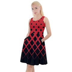 Crimson & Black Gradient Rhombuses Knee Length Skater Dress With Pockets by CoolDesigns