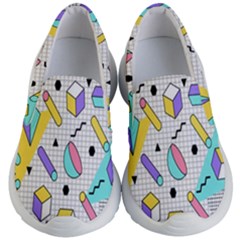 Tridimensional Pastel Shapes Background Memphis Style Kids Lightweight Slip Ons by Bedest