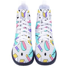 Tridimensional Pastel Shapes Background Memphis Style Kid s High-top Canvas Sneakers by Bedest