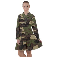 Texture Military Camouflage Repeats Seamless Army Green Hunting All Frills Chiffon Dress by Bedest