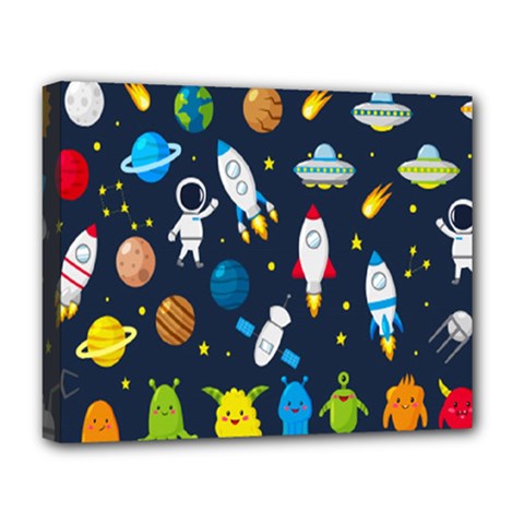 Big Set Cute Astronauts Space Planets Stars Aliens Rockets Ufo Constellations Satellite Moon Rover V Deluxe Canvas 20  X 16  (stretched) by Bedest