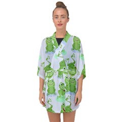 Cute Green Frogs Seamless Pattern Half Sleeve Chiffon Kimono by Bedest
