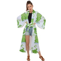 Cute Green Frogs Seamless Pattern Maxi Kimono by Bedest