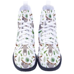 Seamless Pattern With Cute Sloths Kid s High-top Canvas Sneakers