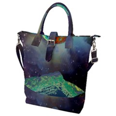 Psychedelic Universe Color Moon Planet Space Buckle Top Tote Bag by Cendanart