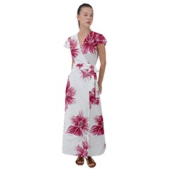 Hawaiian Flowers Flutter Sleeve Maxi Dress