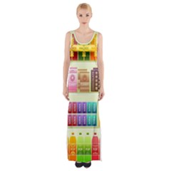 Supermarket Shelf Products Snacks Thigh Split Maxi Dress by Cendanart