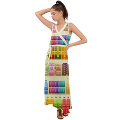 Supermarket Shelf Products Snacks V-neck Chiffon Maxi Dress by Cendanart