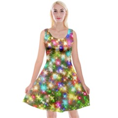 Star Colorful Christmas Abstract Reversible Velvet Sleeveless Dress