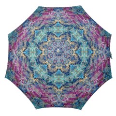Magenta On Cobalt Arabesque Straight Umbrellas by kaleidomarblingart