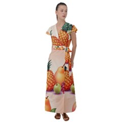 Fruit Pattern Apple Abstract Food Flutter Sleeve Maxi Dress by Proyonanggan