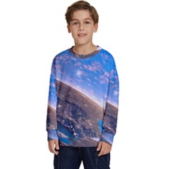 Earth Blue Galaxy Sky Space Kids  Crewneck Sweatshirt by Cemarart