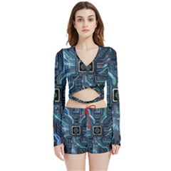 Circuit Board Motherboard Velvet Wrap Crop Top And Shorts Set by Cemarart