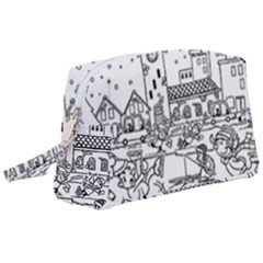 Colouring Page Winter City Skating Wristlet Pouch Bag (large)
