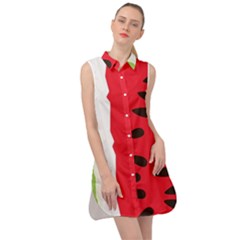 Watermelon Black Green Melon Red Sleeveless Shirt Dress by Cemarart