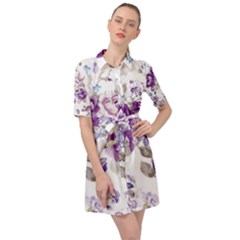 Flower-floral-design-paper-pattern-purple-watercolor-flowers-vector-material-90d2d381fc90ea7e9bf8355 Belted Shirt Dress by saad11
