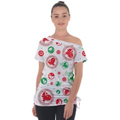 Christmas-texture-mapping-pattern-christmas-pattern-1bb24435f024a2a0b338c323e4cb4c29 Off Shoulder Tie-up T-shirt