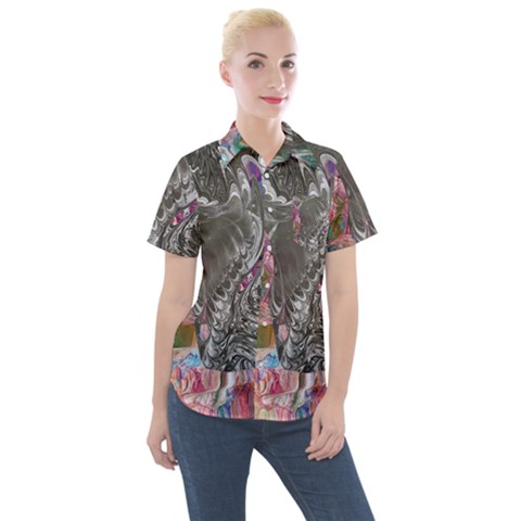 Wing On Abstract Delta Women s Short Sleeve Pocket Shirt by kaleidomarblingart