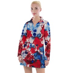 Red White And Blue Alcohol Ink France Patriotic Flag Colors Alcohol Ink  Women s Long Sleeve Casual Dress by PodArtist