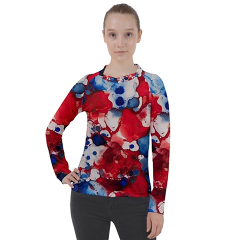 Red White And Blue Alcohol Ink France Patriotic Flag Colors Alcohol Ink  Women s Pique Long Sleeve T-shirt by PodArtist