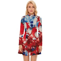 Red White And Blue Alcohol Ink France Patriotic Flag Colors Alcohol Ink  Long Sleeve Velour Longline Dress by PodArtist