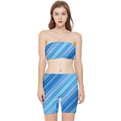 Ambience In Blue Stretch Shorts And Tube Top Set