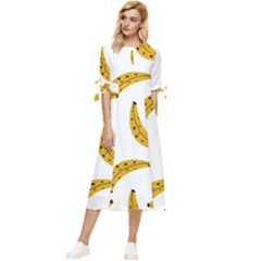 Banana Fruit Yellow Summer Bow Sleeve Chiffon Midi Dress