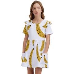 Banana Fruit Yellow Summer Kids  Frilly Sleeves Pocket Dress