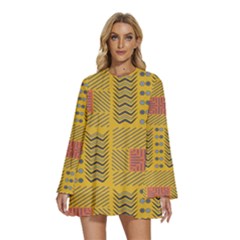 Digital Paper African Tribal Round Neck Long Sleeve Bohemian Style Chiffon Mini Dress