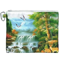 Paradise Forest Painting Bird Deer Waterfalls Canvas Cosmetic Bag (xxxl) by Ndabl3x