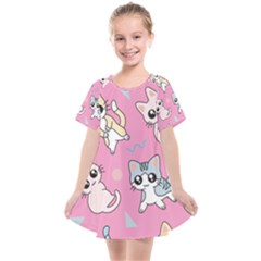 Cute Animal Little Cat Seamless Pattern Kids  Smock Dress by Grandong