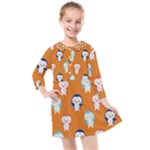 Cute Penguin Funny Pattern Kids  Quarter Sleeve Shirt Dress