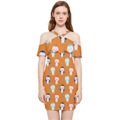 Cute Penguin Funny Pattern Shoulder Frill Bodycon Summer Dress by Grandong