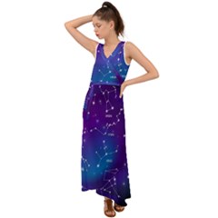 Realistic Night Sky Poster With Constellations V-neck Chiffon Maxi Dress by Grandong