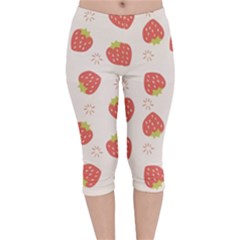 Strawberries Pattern Design Velvet Capri Leggings  by Grandong