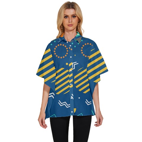 Flat Design Geometric Shapes Background Women s Batwing Button Up Shirt by Grandong
