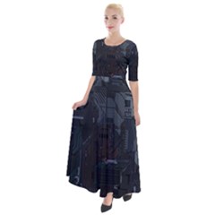 Abstract Tech Computer Motherboard Technology Half Sleeves Maxi Dress by Cemarart