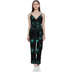 Space Time Abstract Pattern Alien Dark Green Pattern V-neck Camisole Jumpsuit by Cemarart