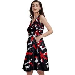 Shape Line Red Black Abstraction Sleeveless V-neck Skater Dress With Pockets by Cemarart